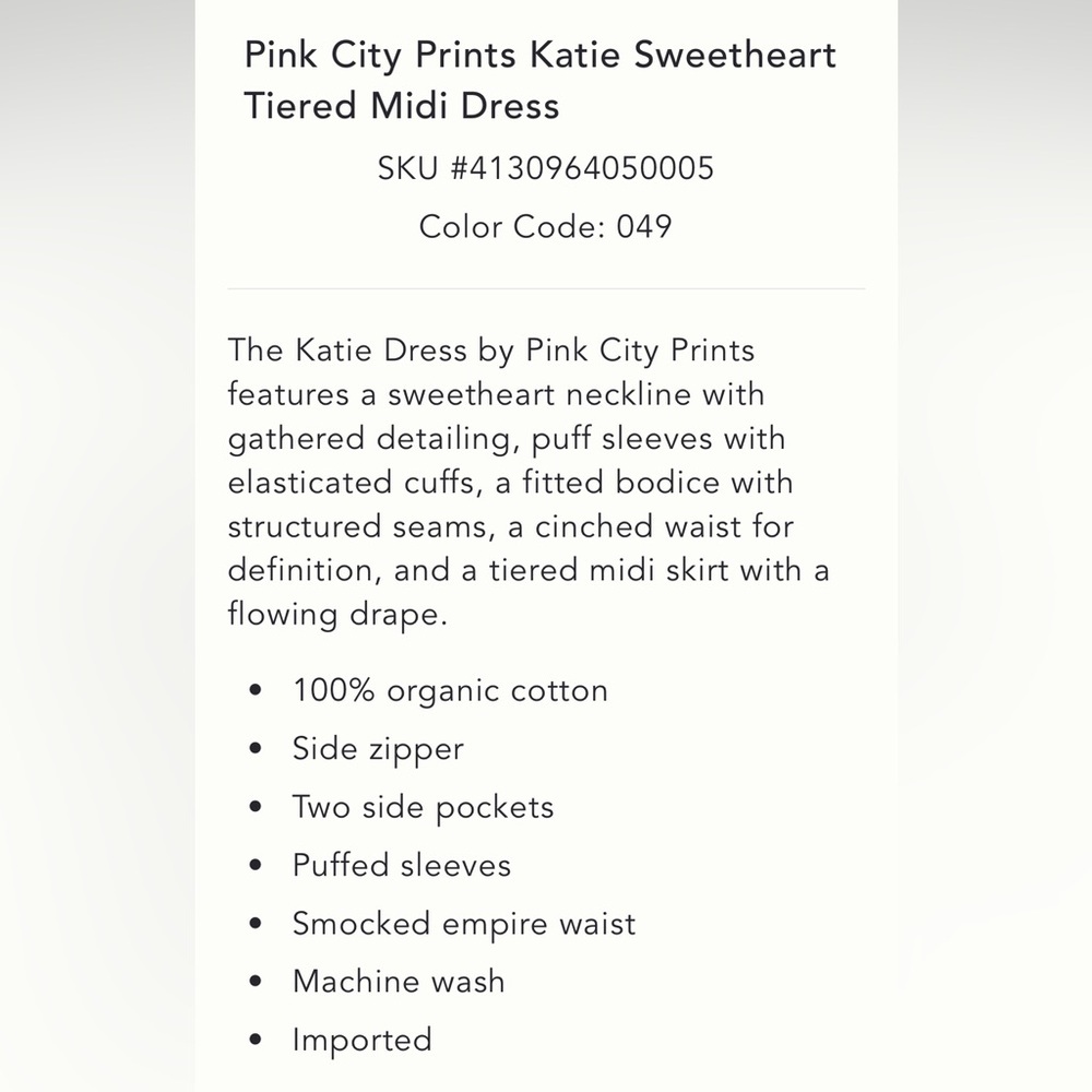 Anthropologie NWT Pink City Prints Katie Sweetheart Tiered Midi Dress size S. - Picture 5 of 6